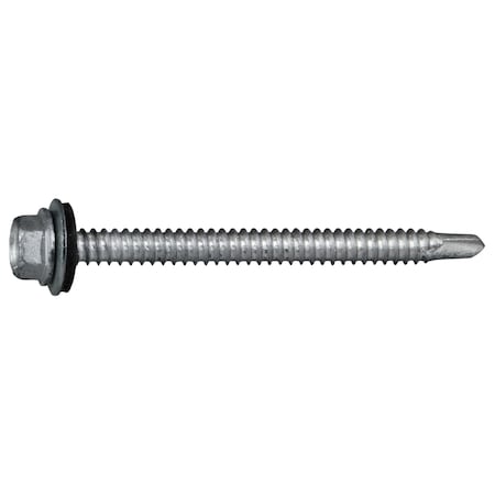 Midwest Fastener Self-Drilling Screw, #14 x 3 in, Silver Ruspert Steel Flange Hex Head External Hex Drive, 100 PK 53827
